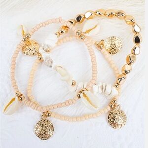 Gold and Cream Ivory Layered Marine Charm Bracelets